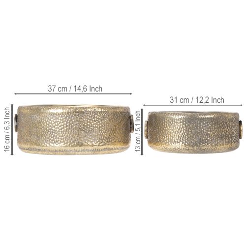 Deko-Schale Antik Look Metall Übertopf Golden Ø37/31cm 2er-Set | Floristik24.de