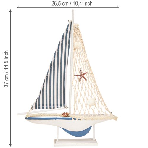 Artikel Deko Segelboot Holz Muscheln Weiß Blau L26,5cm H37cm