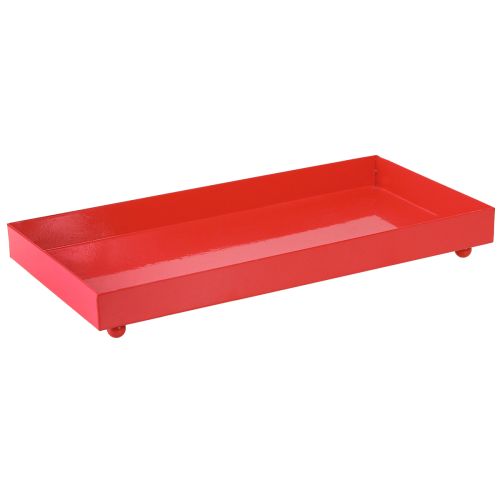 Artikel Deko Tablett rechteckig Rot Metalltablett mit Füßen 30×15cm