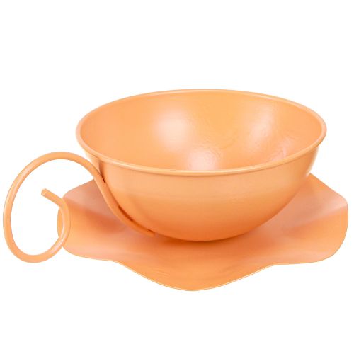 Deko Tasse Ø16cm H9cm mit Teller Metall Deko Orange 2St | Floristik24.de