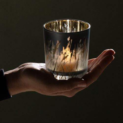 Artikel Deko Windlicht Glasmotiv Gräserdesign für stimmungsvolle Raumakzente blau 8cm 4St.