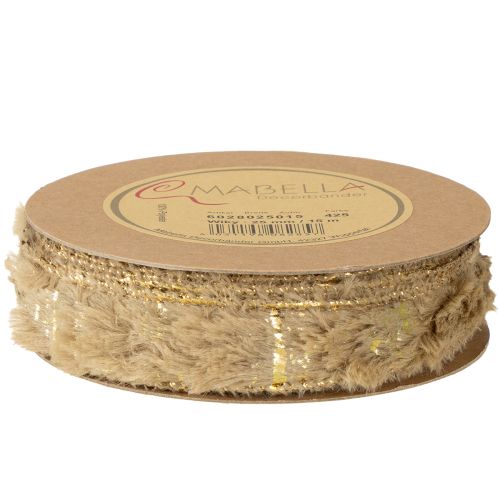 Artikel Dekoband mit Fell Schmuckband Kunstfell Braun Gold 25mm 15m