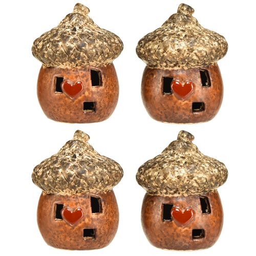 Artikel Eichel-mit Fenster und Herzdeko 9,8 cm – Stimmungsvolle Herbst- und Winterdekoration – 4 St