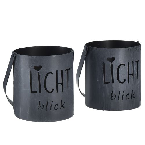 Floristik24 Kerzenhalter Metall Deko Eimer Anthrazit Ø10cm H23cm 2St
