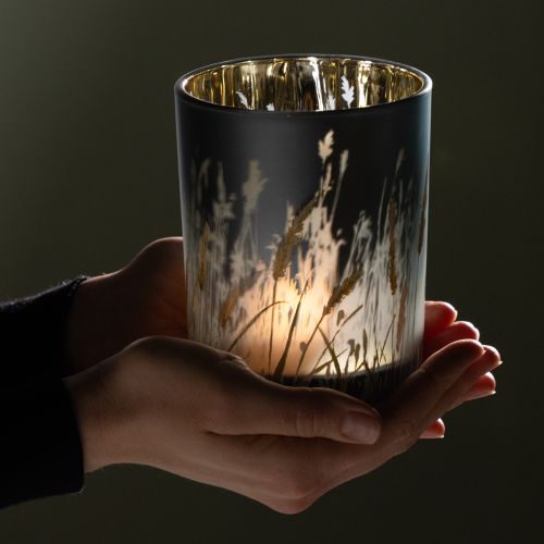 Artikel Elegantes Deko Windlicht mit Gräsermotiv für gemütliche Wohnakzente 12,5cm 2St.