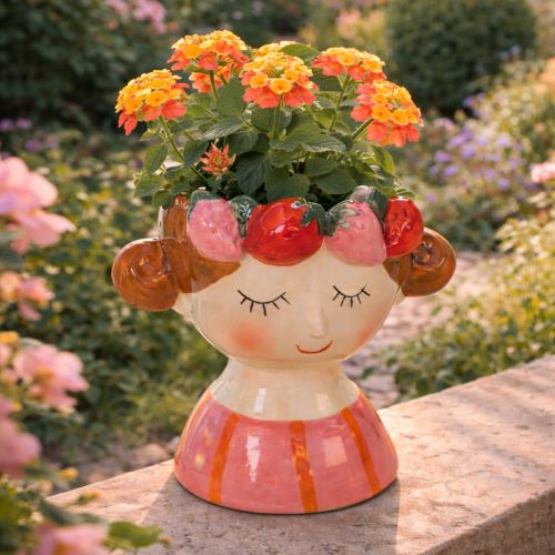 Artikel Gesicht Blumentopf Mädchen mit Erdbeeren schlafend Dekoration Wohnzimmer Frühling 13cm