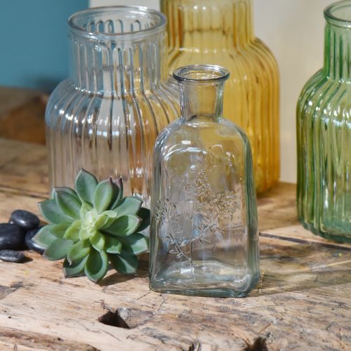 Glasvase Flaschenvase mit Motiv Vase Glas Klar H19cm 2St