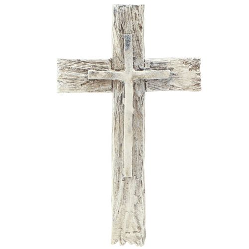 Grabschmuck Kreuz rustikal Grau Weiß Polyresin 12×7cm 6 St
