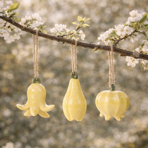 Artikel Keramik Blumenanhänger Fröhliche Gestaltung Blüten Design Frühjahrsdeko 9cm 6St