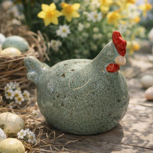 Artikel Keramik Huhn Deko Figur für Wohnbereich mit rustikalem Design und abstrakter Form 13cm 2St