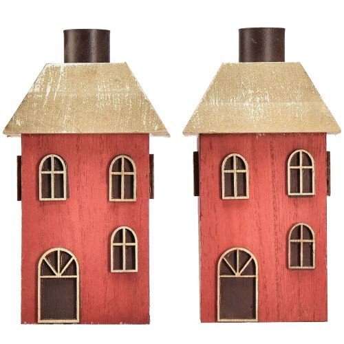 Floristik24 Kerzenhalter Haus Holz Rot Stabkerzenhalter H14,5cm 2St
