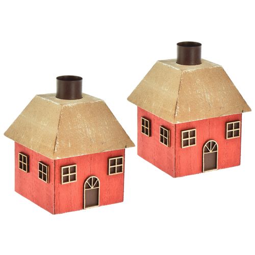 Floristik24 Kerzenhalter Weihnachten Haus Holz Rot 9×9×11cm 2 St