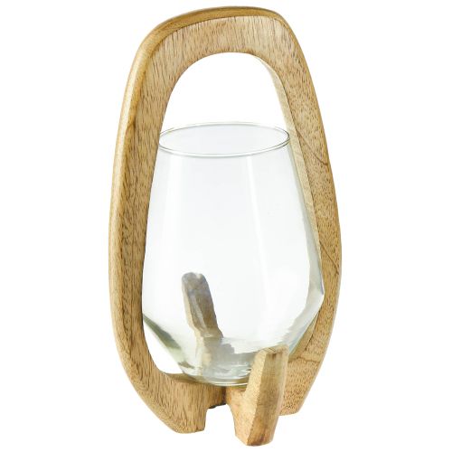 Floristik24 Laterne Holz Glas Windlicht Deko Mangoholz Natur Ø14cm H26cm