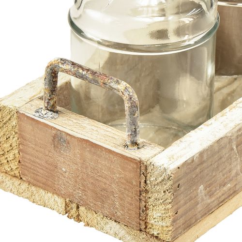 Artikel Mini Vasen Glas Deko Tablett Holz Vintage 16x10x14cm Set