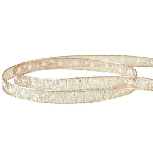 Artikel Organzaband Beige mit weißen Sternen Weihnachtsband 6mm 20m