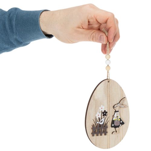 Ostereier zum Hängen Holz Ei mit Hase Natur Weiß 13cm 6St | Floristik24.de