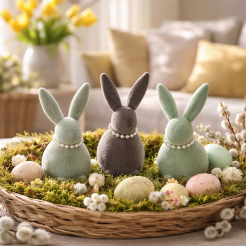 Artikel Osterhasen Deko mit Perlenkette Häschen für Wohnzimmer und Ostertisch 13cm 3St