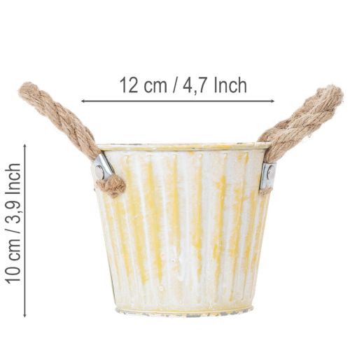 Artikel Pflanzeimer, Metalltopf mit Henkeln, Dekogefäß zum Bepflanzen Rosa/Grün/Gelb Shabby Chic Ø12cm H10cm 3er-Set