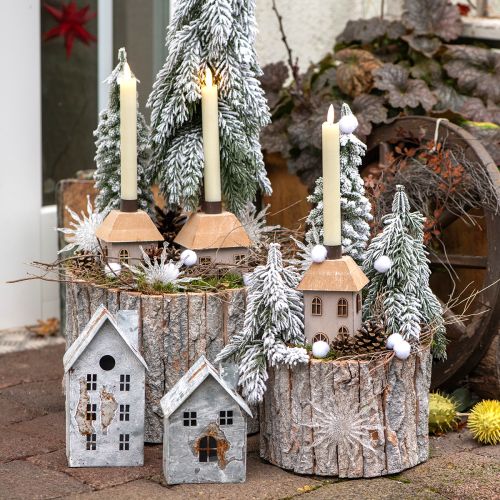 Artikel Pflanzkasten Holz Rund Rinde Natur Weiß 26/18cm Set aus 2St