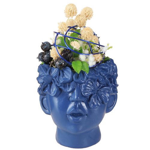 Floristik24 Pflanzkopf Polyresin Büste Übertopf Blau 13,5×13×14cm