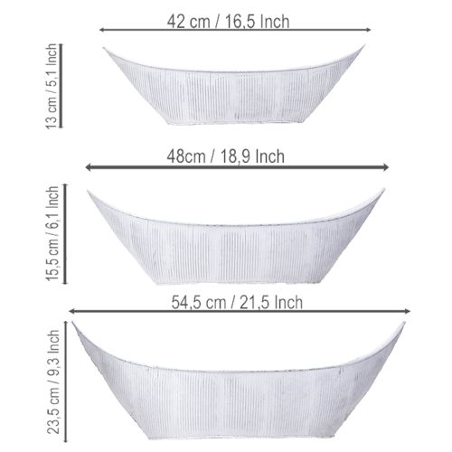 Artikel Pflanzschale Schiffchen Metall Weiß Silber 54,5/48/42cm Set 3St