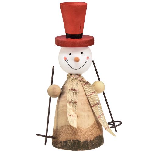 Schneemann aus Holz Deko Figur mit Hut Rot Natur H20,5cm