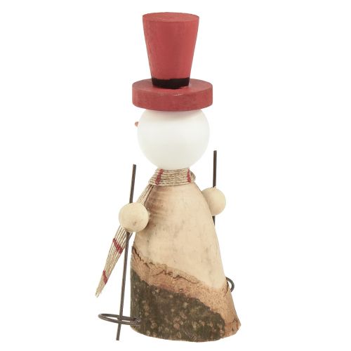 Artikel Entzückendes Set aus 2 Holz-Schneemännern mit roten Zylindern – Winterliche Tischdekoration  – Natur & Rot, 15.5 cm 2St