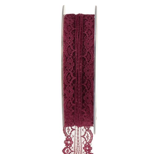 Floristik24 Spitzenband mit Blumen Schmuckband Bordeaux B25mm L25m