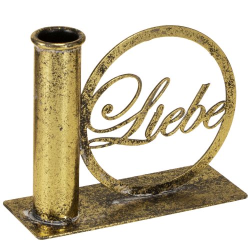 Floristik24 Stabkerzenhalter Metall Liebe Antik Optik Gold 13×5×10,5cm