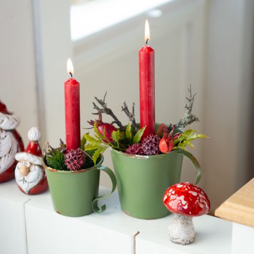 Stabkerzenhalter Vintage Tasse Deko Metall Grün Ø11cm H11cm