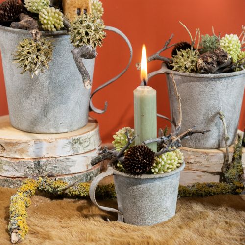 Floristik24 Stabkerzenhalter Vintage Tasse Metall Grau Ø7cm H6cm 2St