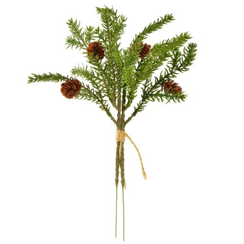Artikel Künstlicher Tannenzweig mit zwei natürlichen Zapfen – Gebunden mit Jute – Perfekte Weihnachtsdeko 28cm 4St