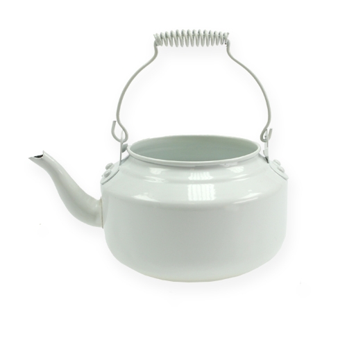 Floristik24 Deko Teekanne Metall Weiß Übertopf Kessel Ø12cm H10cm