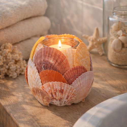 Artikel Teelichthalter maritim Windlicht echte Muscheln Deko für Badezimmer Urlaubstimmung 12cm
