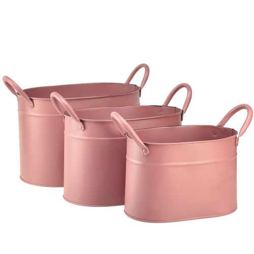 Floristik24 Übertopf Metall oval Pflanztopf Rosa 24/21/18cm Set à 3St