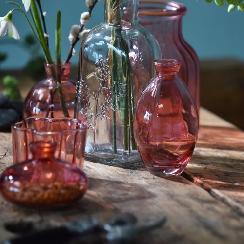 Artikel Vase Bauchig Minivasen Glas getönt Rosa Ø7cm H12cm 6 St