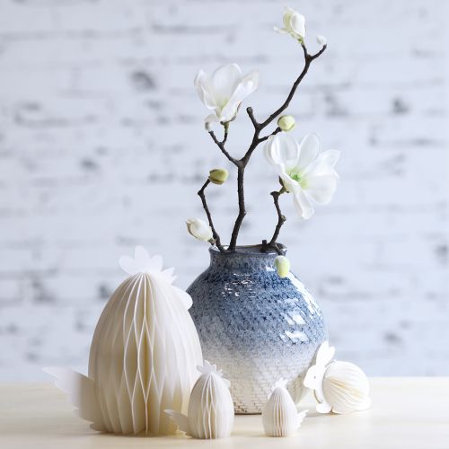 Keramikvase Glasiert Blau Weiß Geflochtene Optik H18,5cm