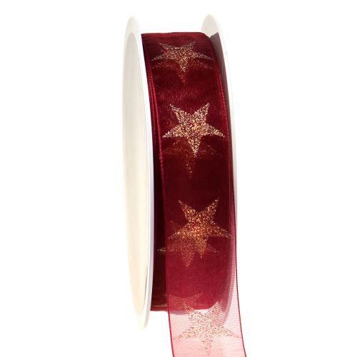 Weihnachtsband Dunkelrot Gold mit Sternen B25mm L18m