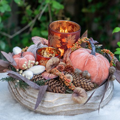 Floristik24 Windlicht aus Glas Blätter Braun Champagner Ø7,5cm 6 St