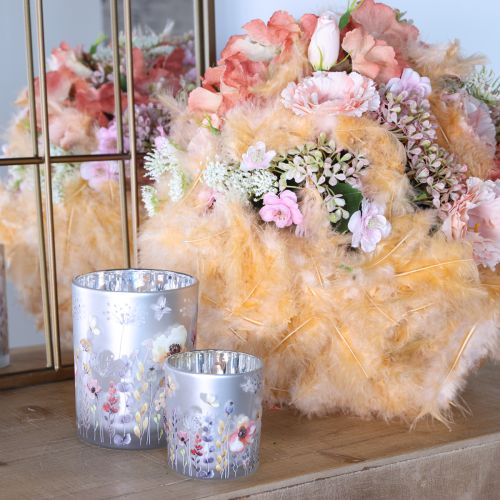 Artikel Windlicht Glas Mohn Wiese Silber Farbig H12,5cm 2 St