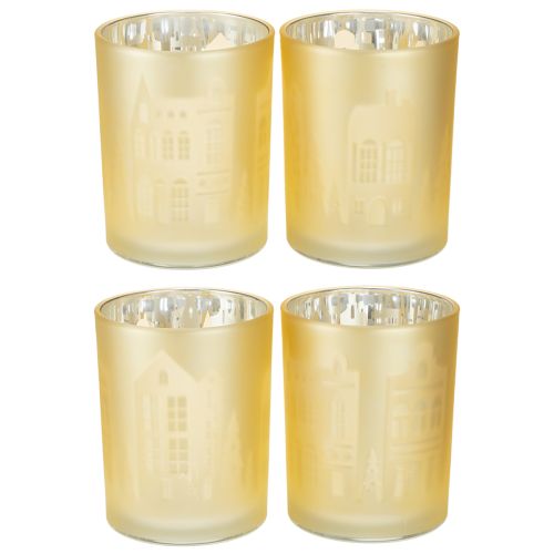 Artikel Windlicht Glas Silber Gold Stadtsilhouette H12,5cm 4 St