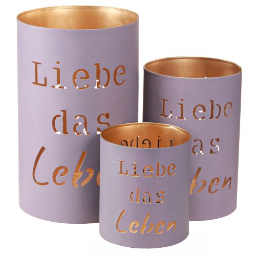 Artikel Windlicht „Liebe das Leben“ Violett Pastell Ø13/10,5/9cm Set 3St