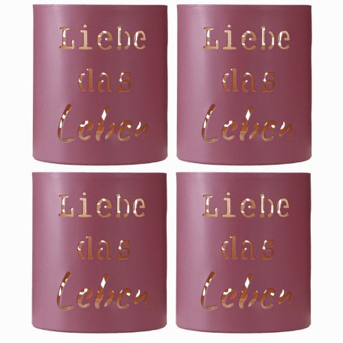 Artikel Windlicht Metall „Liebe das Leben“ Fuchsia Gold Ø9cm H10cm 4St