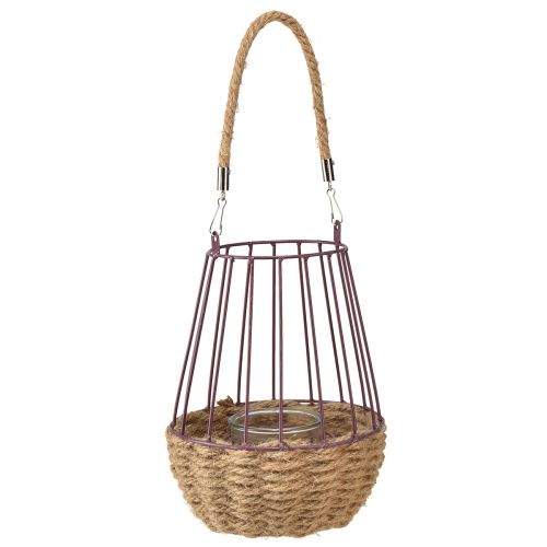 Artikel Windlicht mit Henkel und Glas Lila Natur Ø18cm H22cm
