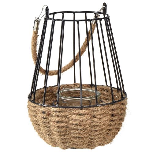 Floristik24 Windlicht mit Henkel und Glas Schwarz Natur Ø18cm H22cm