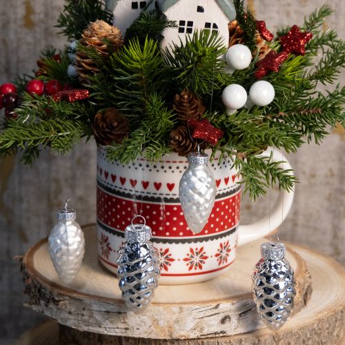 Artikel Zapfen Mix aus Glas Silber 5cm 14 St